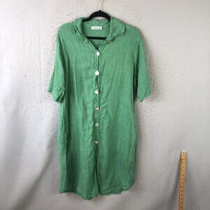 Transparente Dress Womens 2X Green Linen Button Front Lagenlook Beach Boho